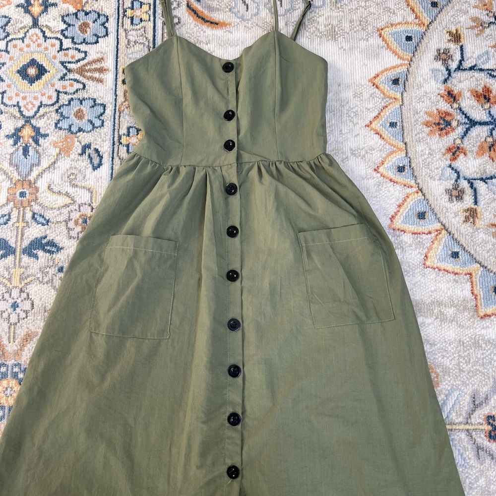 Olive Green Button Down Spaghetti Dress